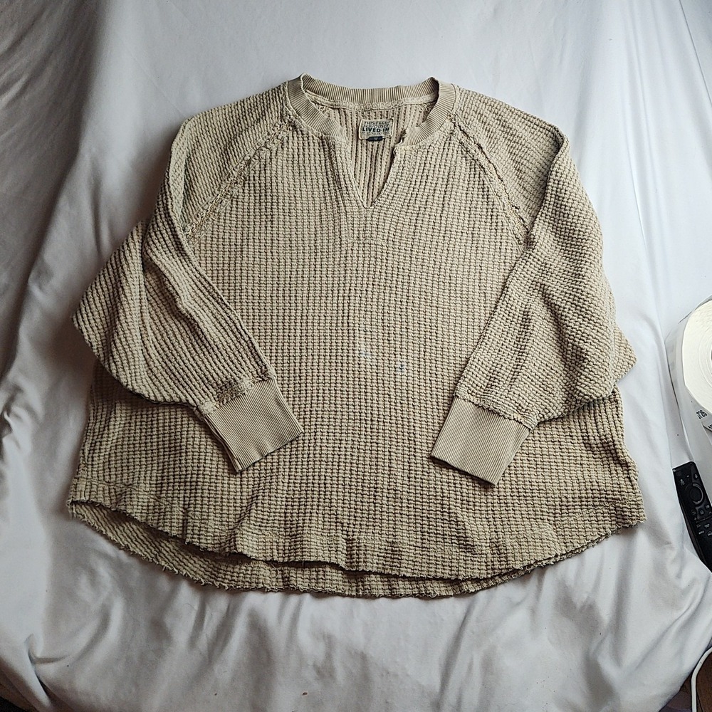 American Eagle Lived-In Waffle Thermal Top Beige Women's Size Medium